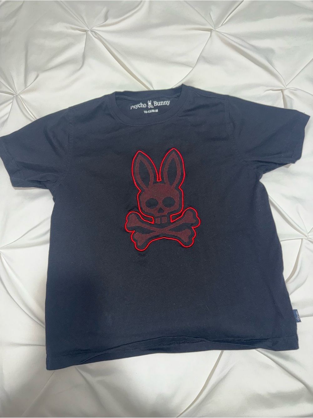 Psycho Bunny Black Tee with Red Outlined Bunny Skull